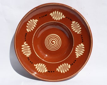 Ochre Yellow Ceramic Plate, Hungarian Traditional Pottery Clay Plate, Oak Leaf Design, Antique Peasant Plate