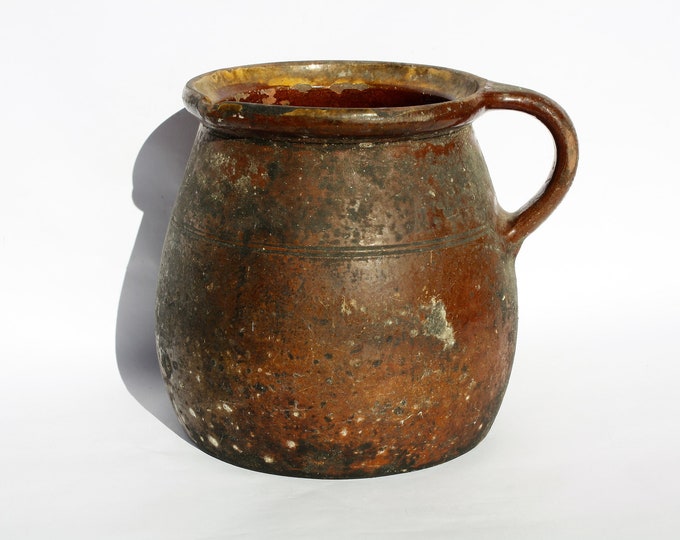 Brown Glazed Stoneware Pot, Traditional Folk Stoneware Pottery, Rare Folk Pitcher, Ceramic Pitcher