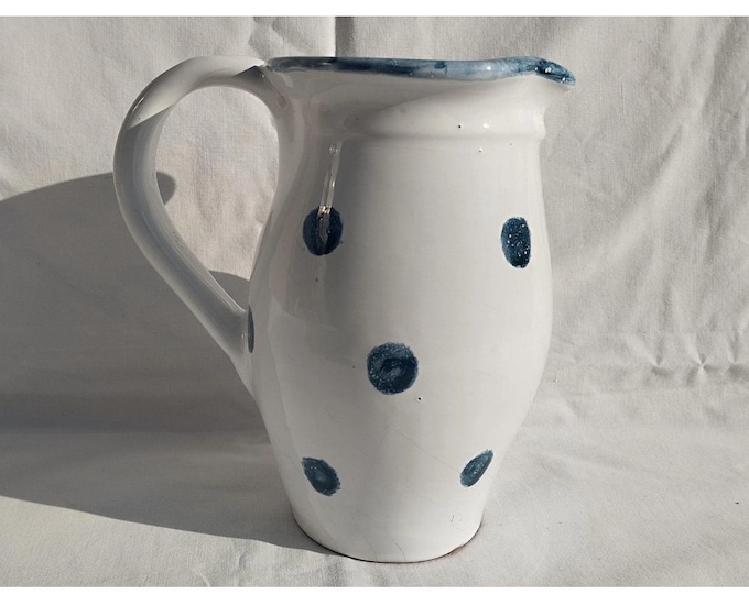 Antique Hungary Stoneware early 20th Century Traditional Jug, Dotted Decorated White Milk Jug