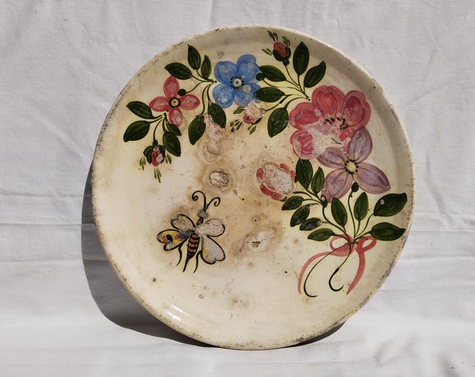 Antique Huge Traditional Hungarian Folk Plate, Flower Motif Plate