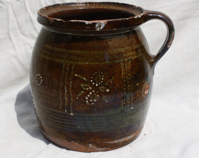 Antique Brown Glazed Stoneware Pot, Traditional Folk Stoneware Pottery, Rare Folk Pitcher, Ceramic Pitcher Honey Jar