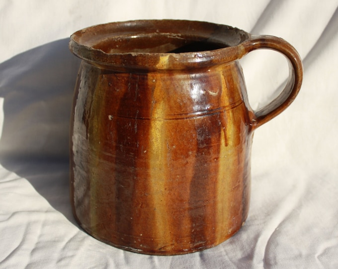 Antique Rare Traditional Folk Pitcher, Antique Brown Ewer, Ceramic Pitcher, Ceramic Pottery