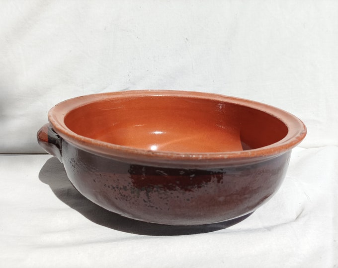 Traditional Folk Farmhouse Stoneware Brown Glazed Antique Bowl, Folk Hungarian Pottery