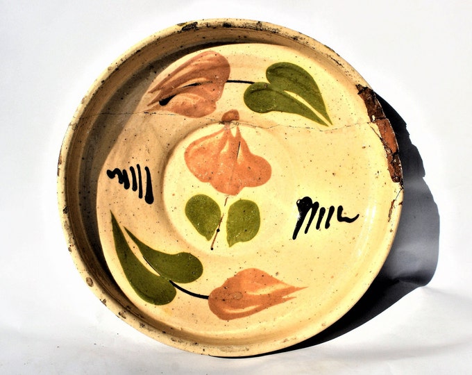Antique Traditional Clay Plate, Transylvania Pottery, Folk, Antique Peasant Plate