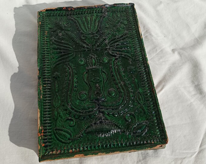 Antique Green Glazed Tile Stove, Transylvania Tile, Glazed 1890 Tile
