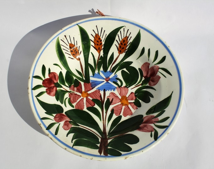 Traditional Hungarian Folk Pottery Plate, Vintage Peasant Flower Plate