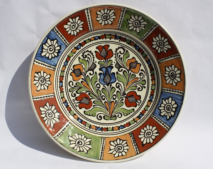 Clay Plate, Transylvania Pottery, Folk, Antique Peasant Plate