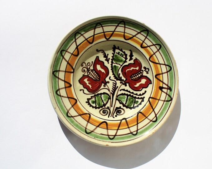 Clay Plate, Transylvania Pottery, Folk, Antique Peasant Plate