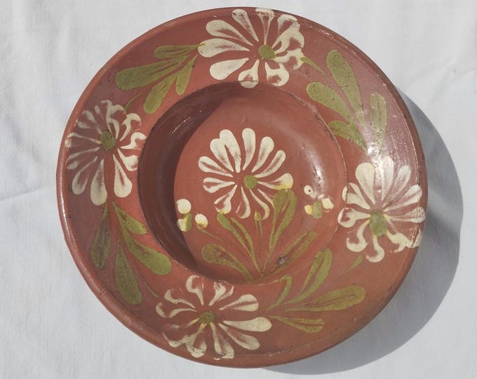 Traditional Folk Brown Clay Plate, Transylvania Pottery, Folk, Antique Peasant Plate