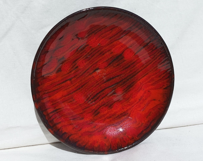 Vintage Retro style Red Orange Glazed Art Ceramic Pottery Plate