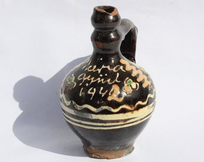 Antique Black Water Pitcher from 1942  from Hungary, Mariagyüd