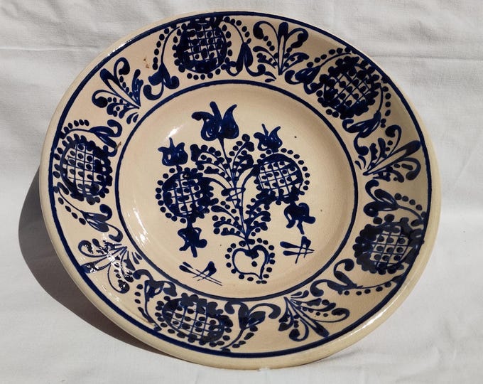 Vintage Blue Traditional Transylvania Korond Plate, Folk Designed Korond Plate