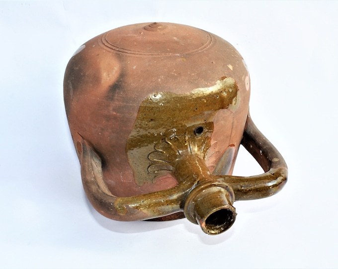 Two Handled Stoneware Lying Pitcher, Side Spout Pitcher