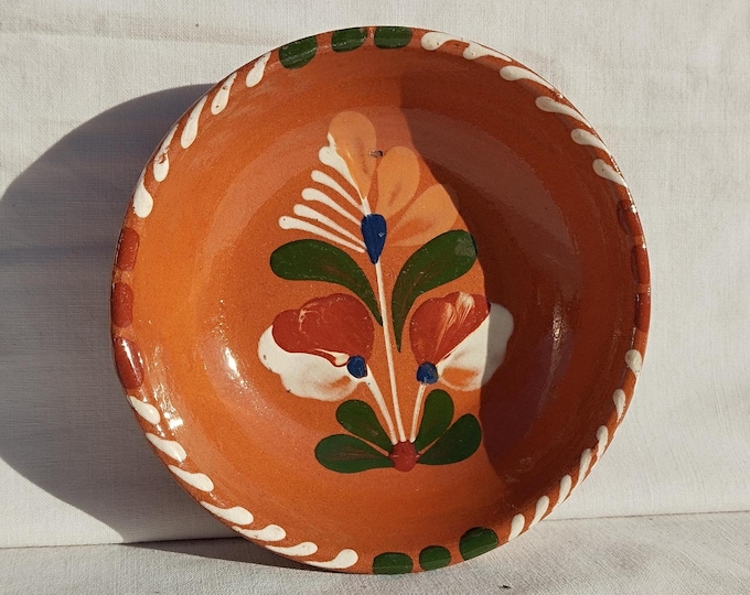 Traditional Hungarian Folk Pottery Little Plate, Vintage Peasant Flower Little Plate