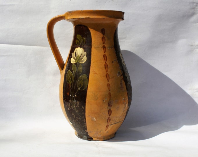 Antique Stoneware Water Jug, Ethnographic Ceramic Pottery Ewer