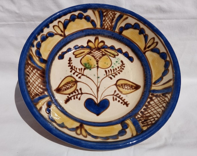 Vintage Yellow  Blue Traditional Transylvania Korond Plate, Folk Designed Korond Plate