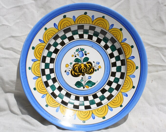 Traditional Vintage Flower Design Folk Pottery Plate, Vintage Peasant Flower Plate