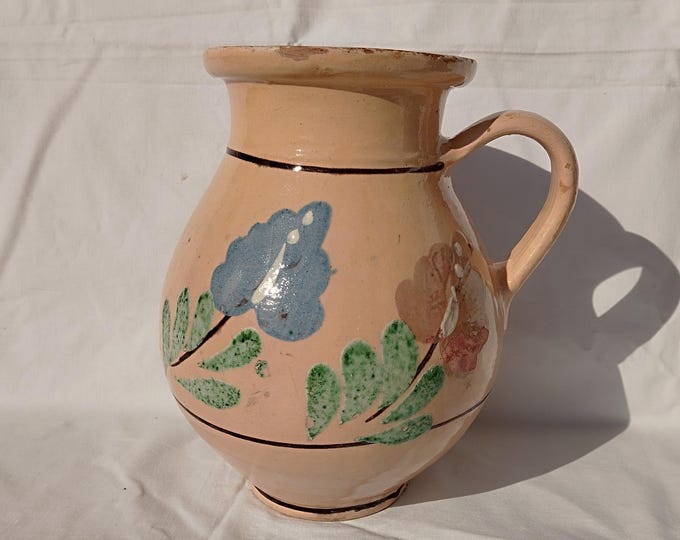 Antique Stoneware Water Jug, Ethnographic Ceramic Pottery Ewer