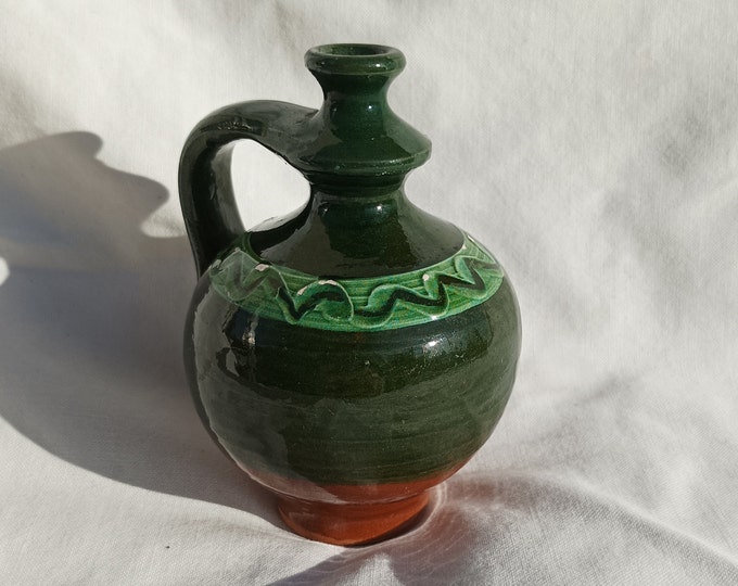 Stoneware Hungarian Milk Jug, Flower Painted Folk Little Pitcher, Folk Bottle, Handpainted Miniature Jug, Faience Jug, Folk Ewer