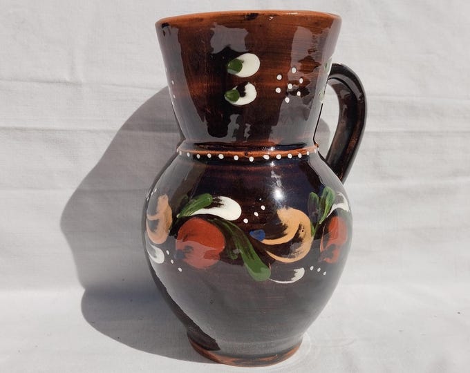 Black Glazed Stoneware Pot, Traditional Folk Stoneware Pottery, Rare Folk Little Pitcher, Ceramic Pitcher