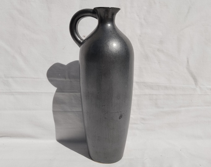 Antique Black Folk Jug, Folk Pottery Bottle, Handpainted Jug, Black Jar