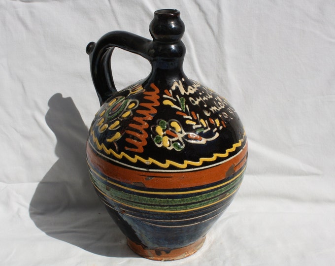 Antique Black Water Pitcher from 1929 from Hungary, Mariagyüd