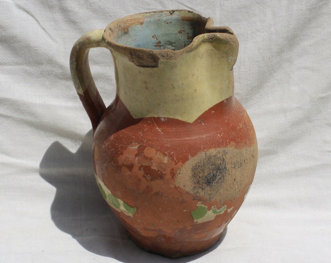 Traditional Stoneware Pitcher, Primitive Milk Jug, Folk Pitcher, Folk Bottle, Dotted Jug, Faience Jug, Folk Ewer