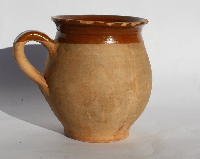 Antique Stoneware Folk Water Jug, Ethnographic Ceramic Pottery Milk Jug