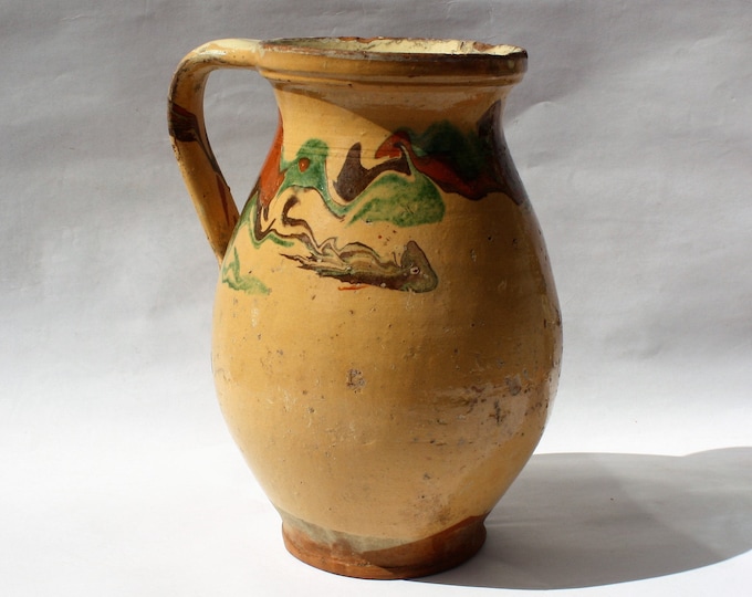 Glazed Traditional Pot, Folk Pitcher, Folk Bottle, Traditional Jug, Handpainted Jug, Faience Jug, Folk Ewer, Splashed Glazed