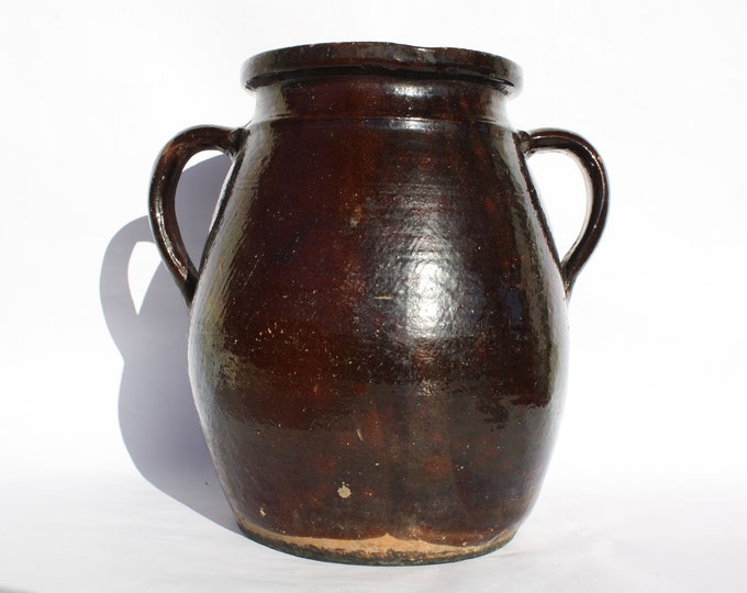 Huge Brown Glazed Stoneware Pot, Traditional Folk Pottery, Rare Folk, Ceramic Pitcher, Ceramic 150 years old, French Style Faience Jug