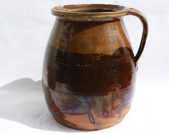 Dark Brown Glazed Stoneware Hungarian Ceramic Folk Jar Pitcher