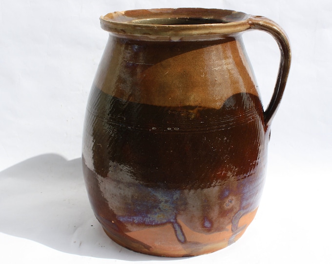 Dark Brown Glazed Stoneware Hungarian Ceramic Folk Jar Pitcher