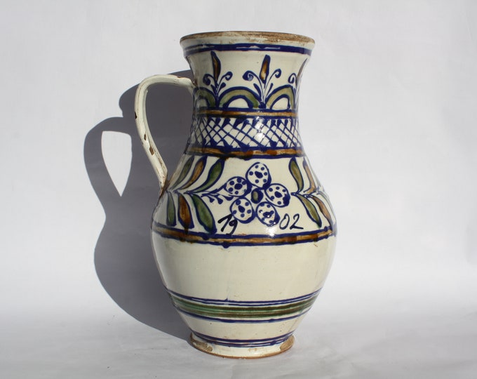 Antique Huge Transylvania Pitcher, Zilah Glazed Jug, from 1902