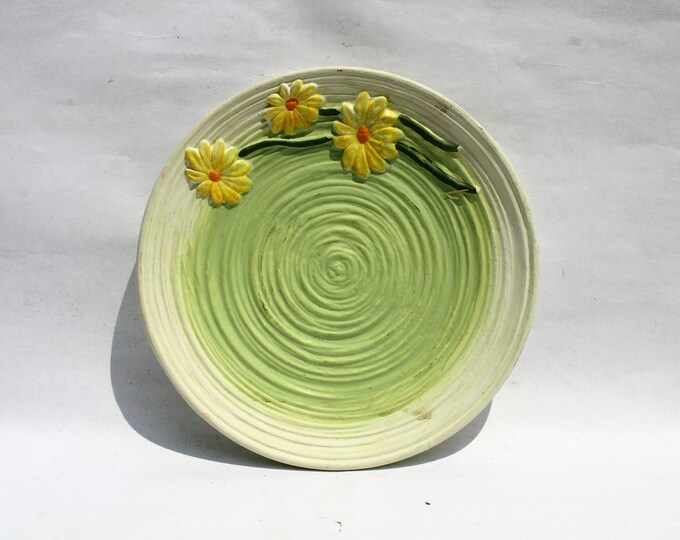 Vintage Flower Relief Folk Plate, Traditional Unglazed Plate