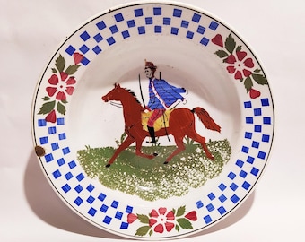 Rare Telkibanya Hussar Plate, Hungarian Pottery, Folk, Antique Peasant Plate