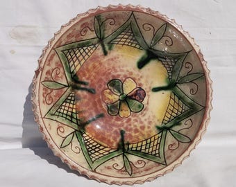 Plato de cerámica Hutsul, arte popular, plato de arcilla pintado a mano