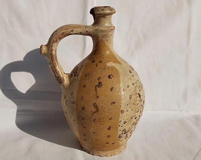 Antique Hungary early 20th Century Traditional Jug, Line Decorated Light Brown Jug