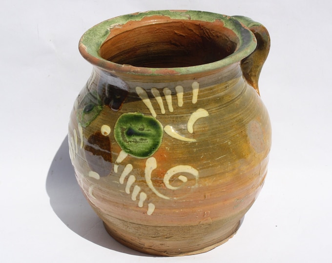 Brown Glazed Stoneware Pot, Traditional Folk Stoneware Pottery, Rare Folk Pitcher, Ceramic Pitcher