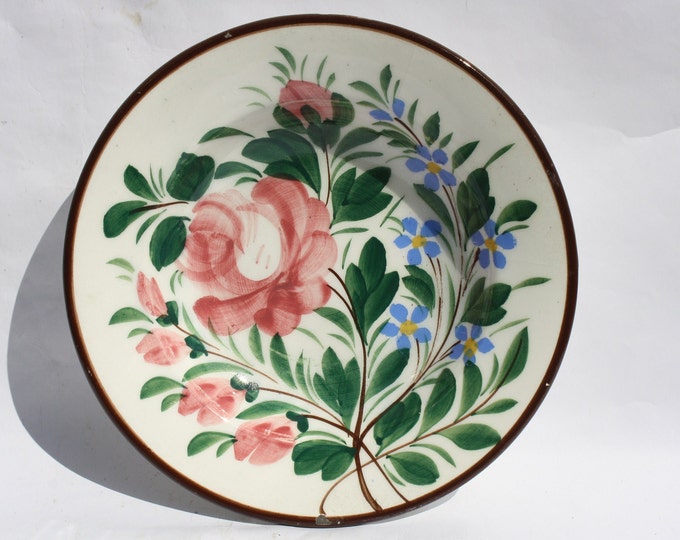 Traditional Hungarian Flower Designed Folk Pottery Plate, Vintage Peasant Flower Plate