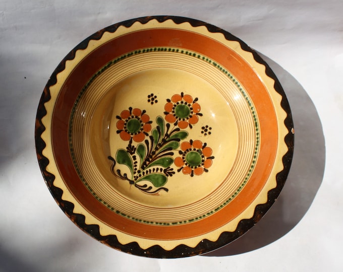 Traditional Hungarian Stoneware Flower Designed Plate, Huge Folk Plate