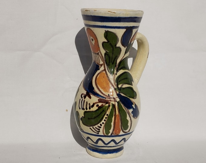 Hungary Folk Handpainted Water Jug, Flower and Bird Designed Pitcher