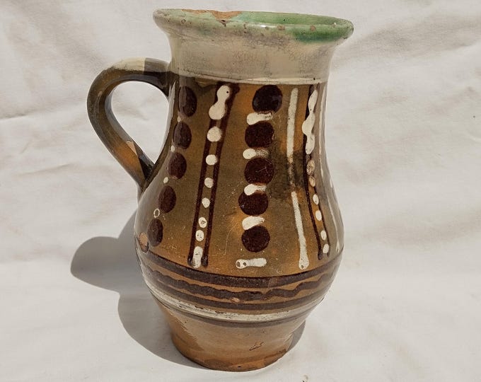 Traditional Stoneware Pitcher, Primitive Milk Jug, Folk Pitcher, Folk Bottle, Dotted Jug, Faience Jug, Folk Ewer