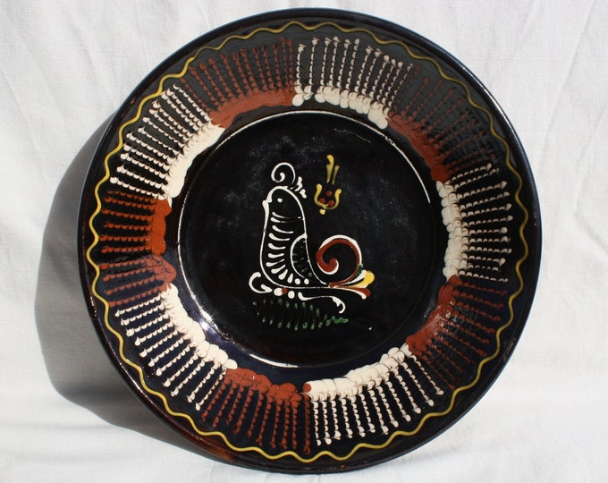 Traditional Hungarian Folk Pottery Plate, Vintage Peasant Flower Plate
