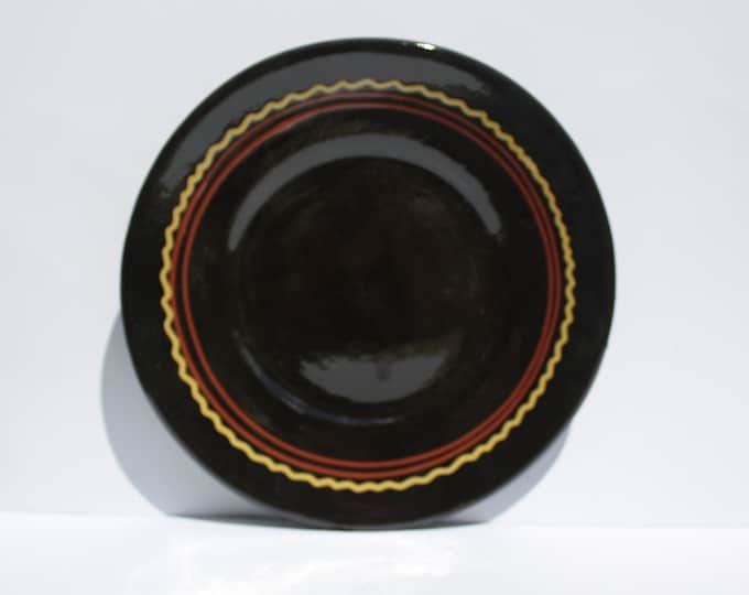 Vintage Hand Painted Wall Plate, Black Plate, Wall Hangings, Folk Art, Flower Design