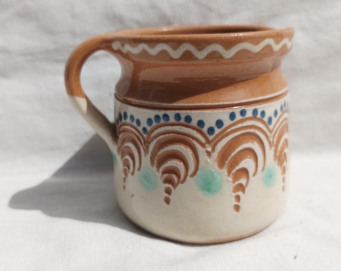 Folk Little Mug, Folk Clay Bottle, Handpainted Jug, Faience Jug, Folk Ewer