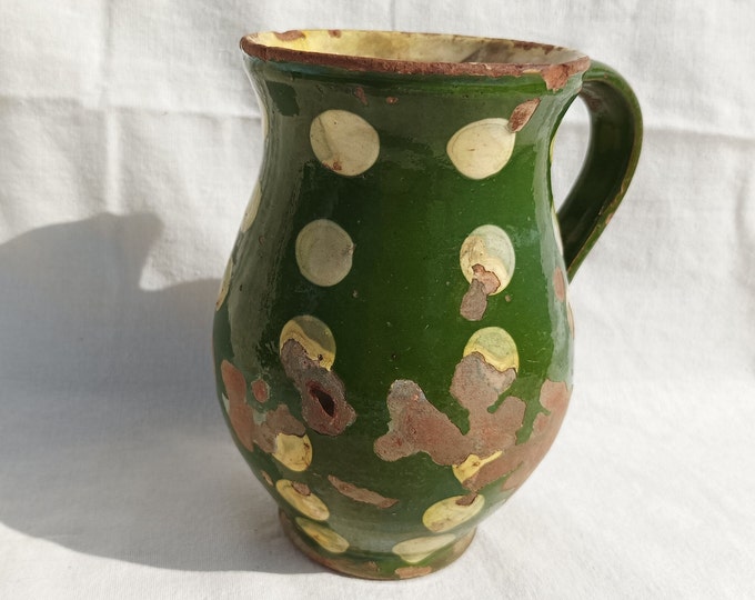Traditional Green Dotted Milk Jug, Antique Little Jug