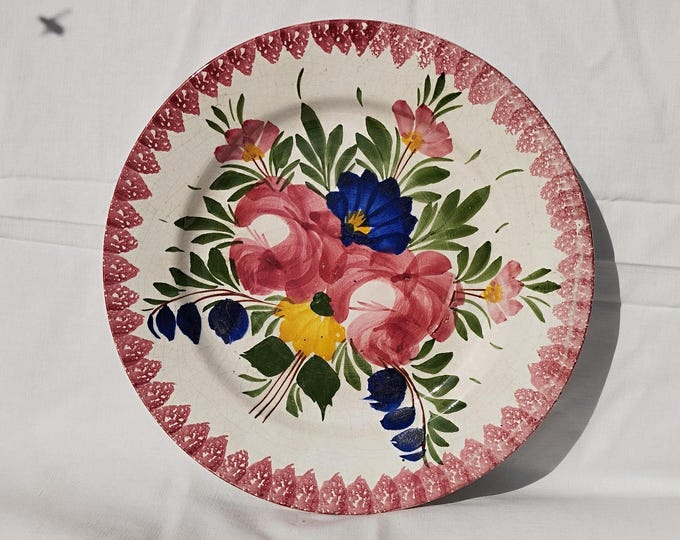 Traditional Hungarian Hollohaza Folk Pottery Plate, Vintage Peasant Flower Plate