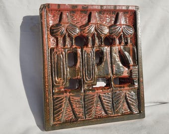 Vintage Red Glazed Tile Stove: Hungarian Art Ceramic, Soldier Scene