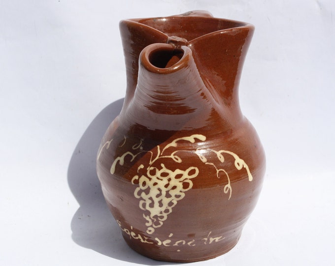 Brown Glazed Stoneware Pot, Traditional Folk Stoneware Pottery, Rare Folk Wine Pitcher, Ceramic Pitcher