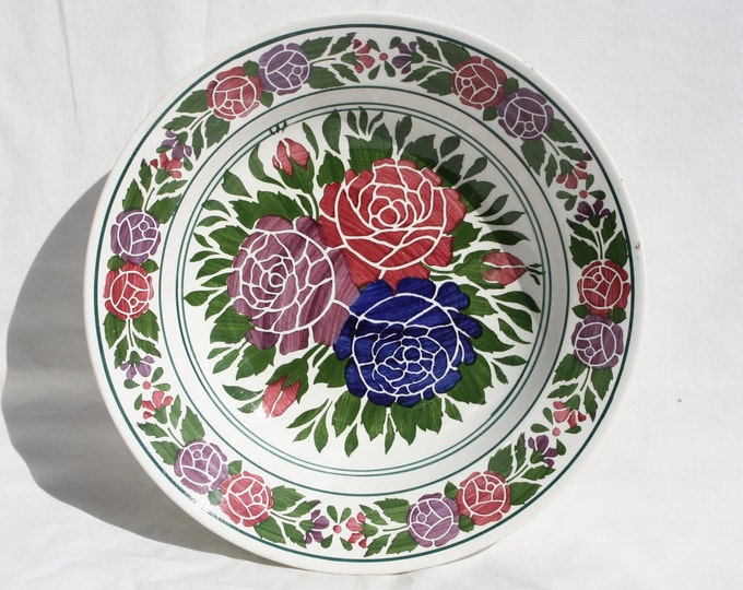 Antique Granit Plate, Hungarian Pottery, Folk Plate, Antique Peasant Plate, Flower Plate